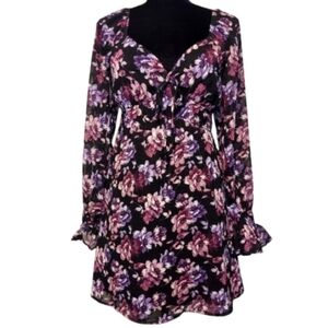 Miami for Francesca's Women's Long Sleeve Floral Tie Front Mini Dress Size XS